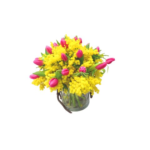 Bouquet di mimosa con tulipani